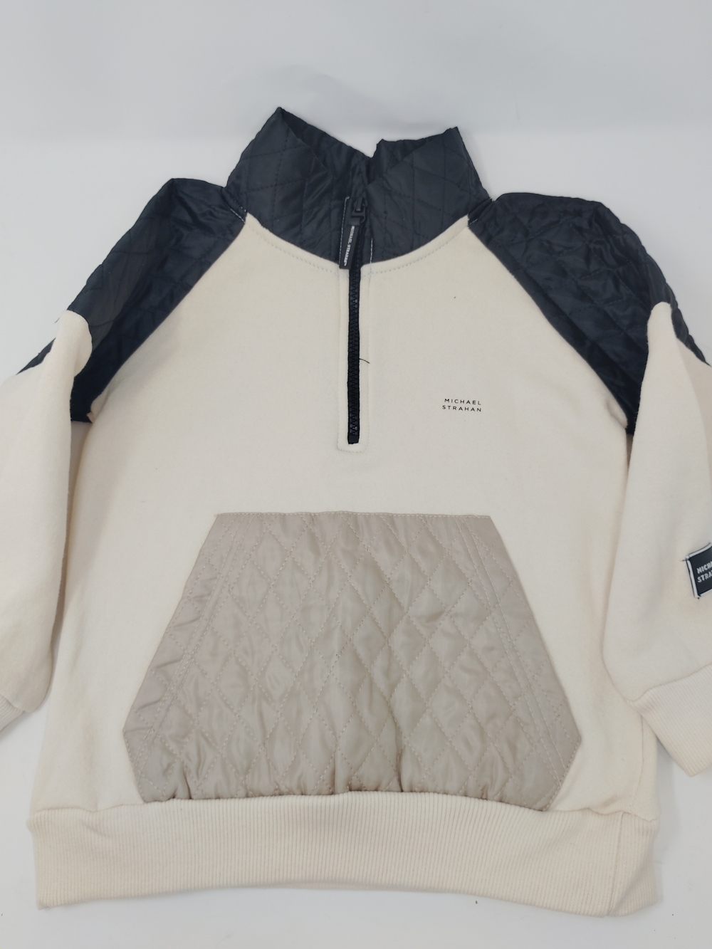 Michael Strahan Kids Quilted Pullover Sweatshirt in Cream & Black, School wear